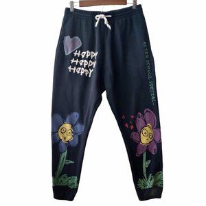 After School Special Unisex Black Happy Happy Flower Hearts Jogger Sweatpants L